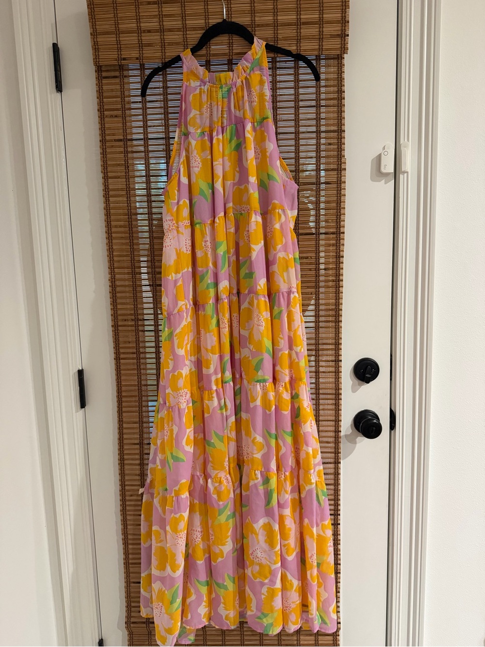 Sleeveless Pink & Yellow Floral Halter Maxi Size L Dress
